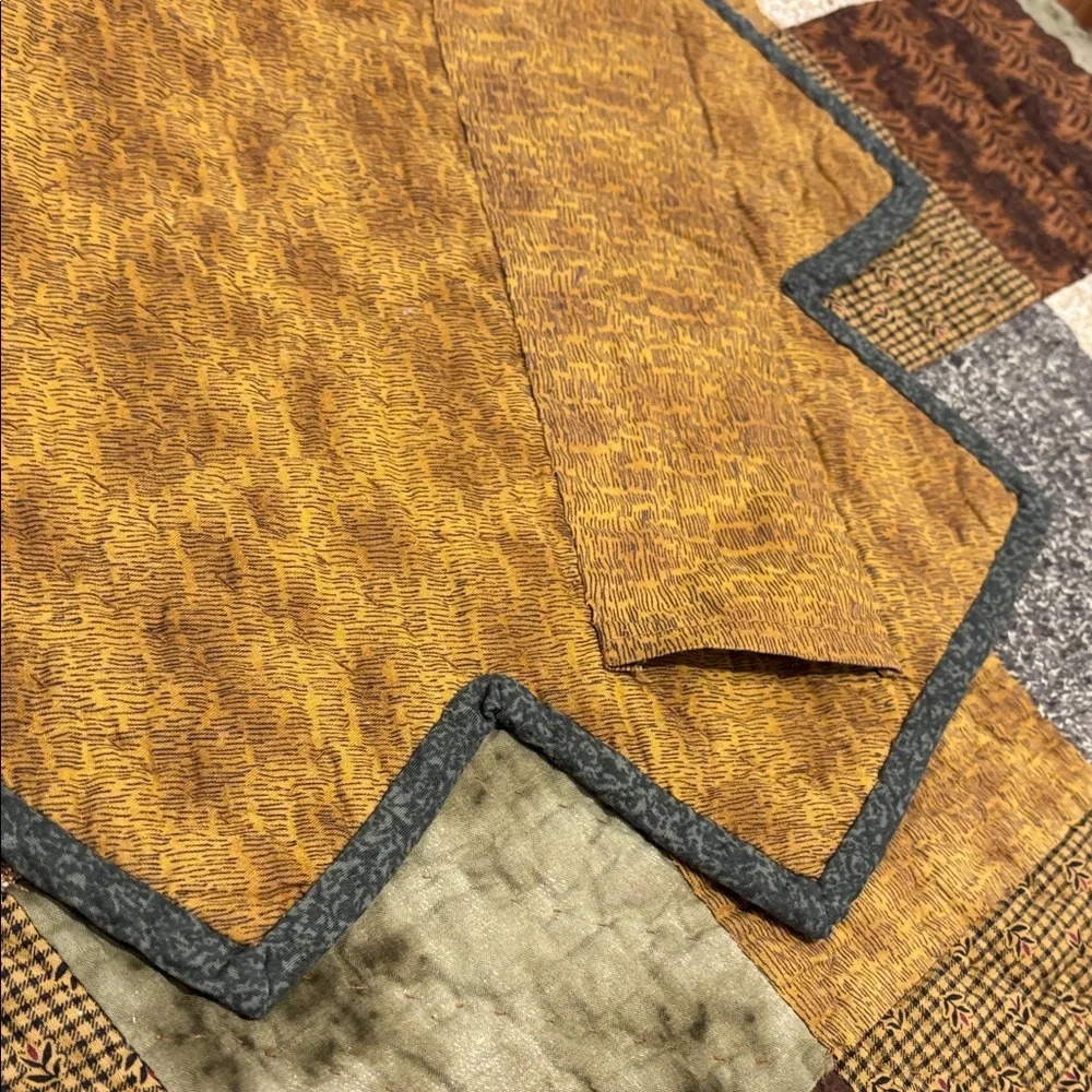 Patchwork Quilt Throw in Brown, Tan, Green, Cream - Unbranded